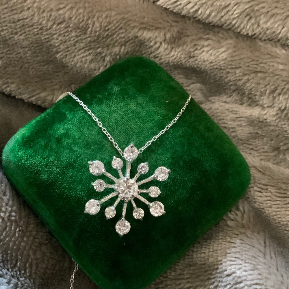 Sterling silver and Cubic Zirconia Snowflake pendant on a delicate chain